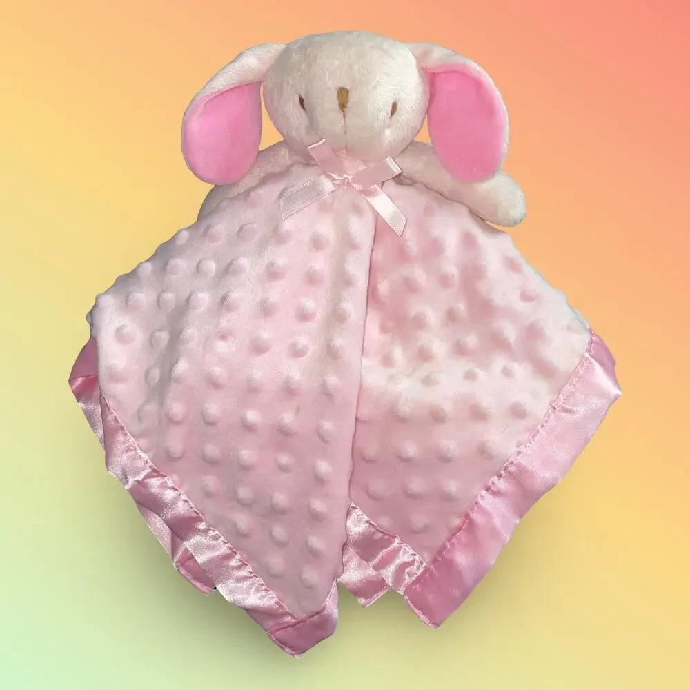 Pro Goleem Pink Bunny Rabbit Baby Lovey Security Blanket Minky Dot Satin Trim